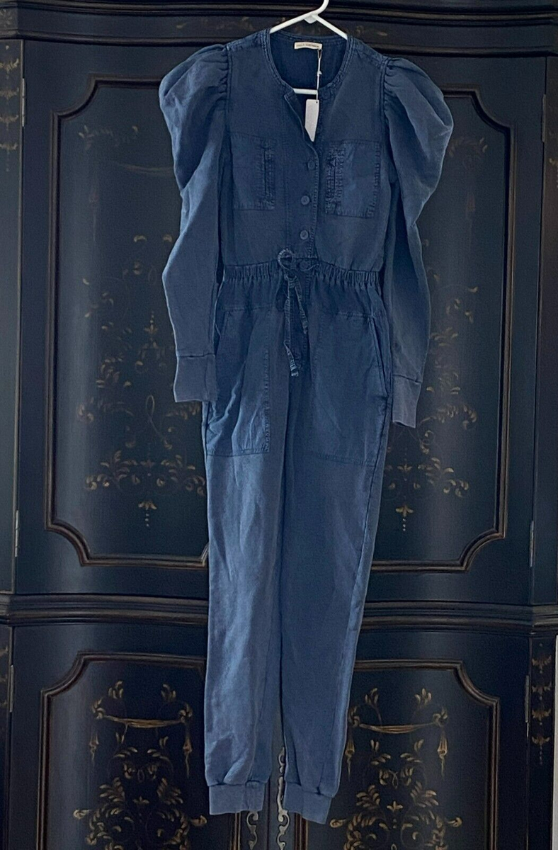 $445 ULLA JOHNSON Sadie Puff-Sleeve Jumpsuit Indigo Acid