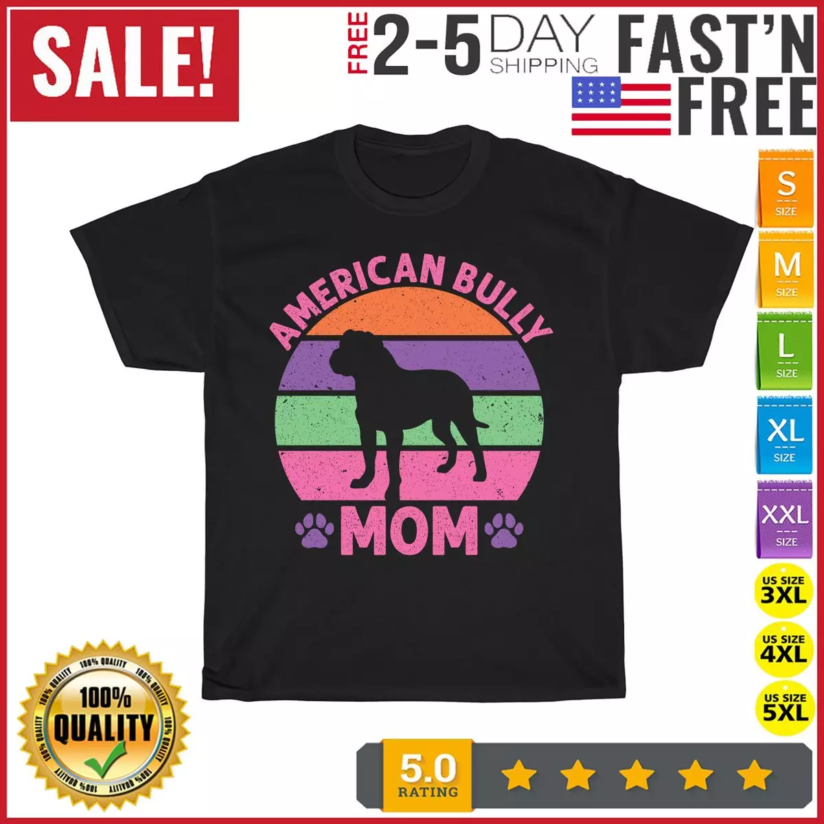 American Bully Mom DOG Vintage T Shirt Men Fashion 2023 Women T