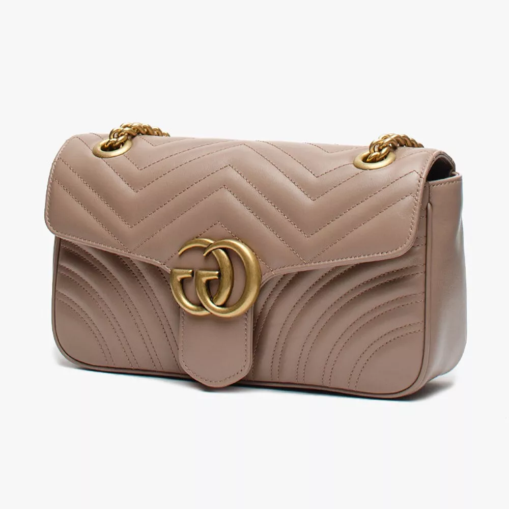 Gucci GG Marmont Velvet Medium Matelassé Shoulder Bag Beige