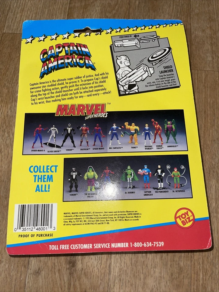 Figura de colección 1993 Toy Biz Marvel Super Heroes Capitán América sellada sin usar, en caja Foto 3 de 3