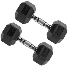 Signature Fitness Premium Rubber Encased Hex Dumbbell 25 lbs Pair