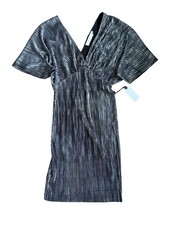 ASTR The Label NWT Metallic Dress V-Neck Striped Size S MSRP $69 Black Holiday