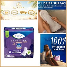NEW Sensitive Care Overnight Incontinence Pads Women Extra Coverage 90ct