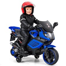 6V Kids Motorcycle w/Music, Horn, Detachable Training Wheels LED Headlights