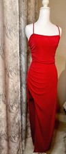 Red Elegant Cross-Back Ruched Maxi Dress Women's Size Small