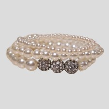 Set of 3 Faux Pearl Stretch Bracelets with Rhinestone Accent Beads Classic...