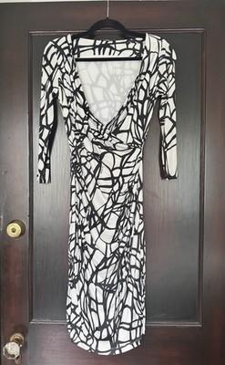GF FERRE Abstract Print 3/4 Sleeve Black & White Stretchy Dress Sz S
