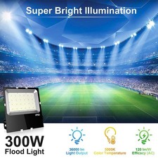 Waterproof 300W LED Flood Light Equiv 1500W HPS Outdoor Stadium Court Fixture UL