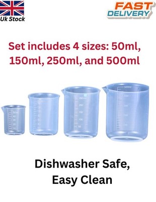 50-500ml 4 Set Klein Messbecher Transparent Kanne Werkzeug Küche Becher Kunststoff..