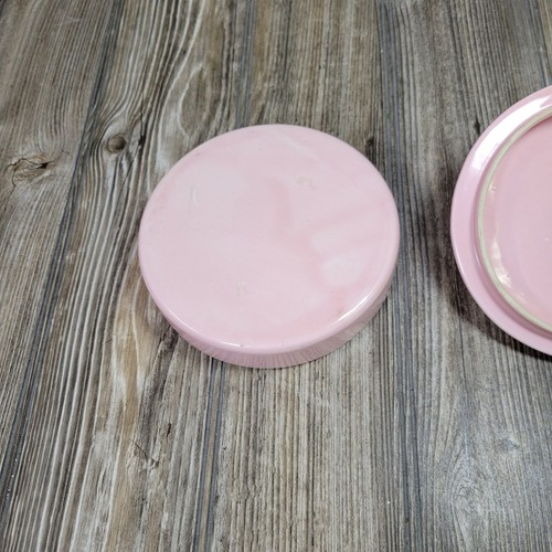 Vintage Powder or Trinket Box, Pink Ceramic Round, Flowers & Rhinestones - 第 5/7 張圖片