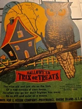 Vintage Rosen, Halloween trix or treats.Sucker lollipop holder. Owl On Branch