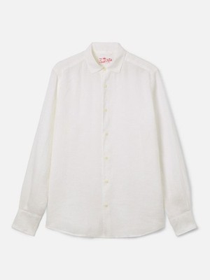MC2 Saint Barth Pamplona Linen Button Down Shirt White Relaxed Fit Men M