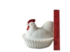 Vtg Westmoreland Milk Glass Rooster Split Tail Chicken Nest Farmhouse
