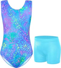 Gymnastics Leotards for Girls - 2 Piece Shiny 6-7 Years, Blue Purple