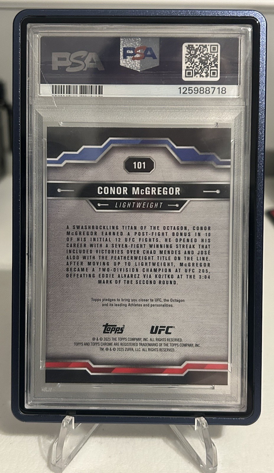2025 Topps Chrome UFC - Conor McGregor #101 Blue Wave Refractor /75 PSA 10 POP 1 view 2