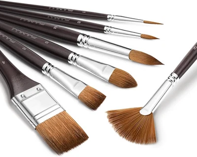 FUUMUUI Sable Watercolor Brushes 7Pcs Kolinsky Sable Brush Set Variety Shapes