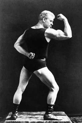 Print: Eugen Sandow, Portrait, Displaying Arm Muscles, 1893