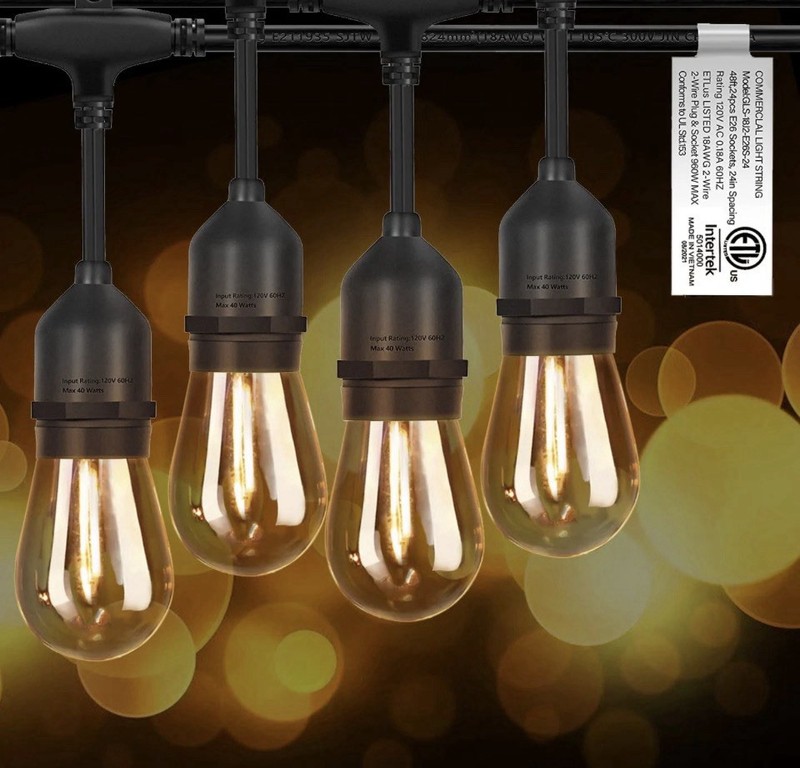 Eikoson 48ft Amber White In/Outdoor LED String Lights, Weather/Shatterproof
