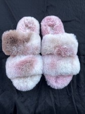 Chinese Laundry open toe double strap pink fuzzy slippers sz L 7-8 VF