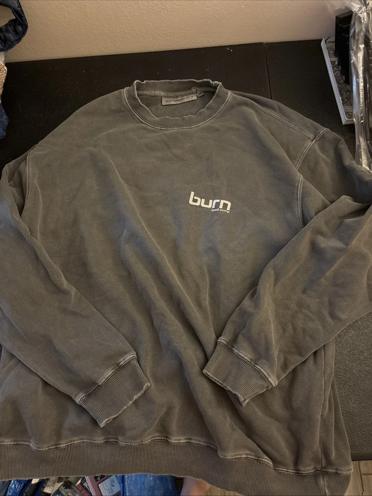 Burn Boot Camp Sweatshirt Medium Grey Big Logo Workout Gym Promo Apparel