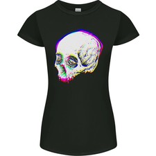 Gildan Camiseta Glitch Skull Gothic Biker Heavy Metal Rock Mujer Petites