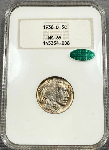 1938-D Buffalo Nickel 5c - NGC MS65 CAC - Old “Fatty” Holder Choice PQ