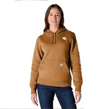 Carhartt Medium Clarksburg Hoodie Women's Brown White Relaxed Fit Logo Sleeve