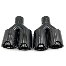 L+R ID:2.5"OD:3.5" M Exhaust Tip Black SS+Glossy Carbon Fiber Dual Pipe Quad Tip