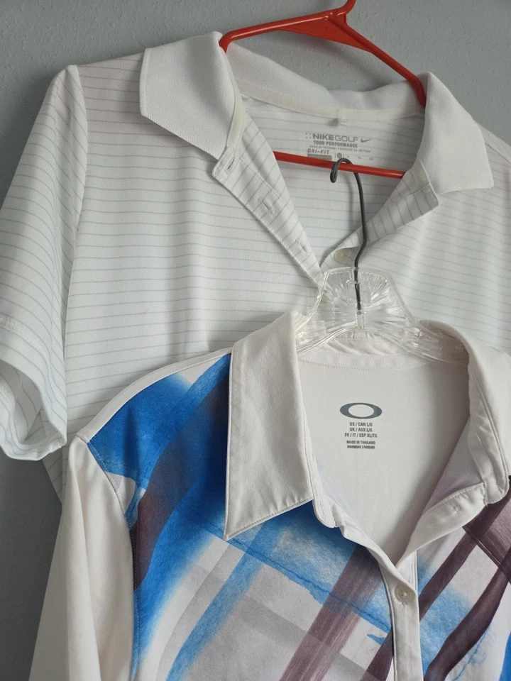 Camisa polo de golf Oakley Nike para mujer L XL blanca entrenamiento activo, lote de 2 Foto 2 de 4
