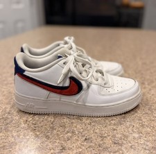 Nike Air Force 1 Low White Red Blue Chenille Swoosh Youth 6Y Classic AF1
