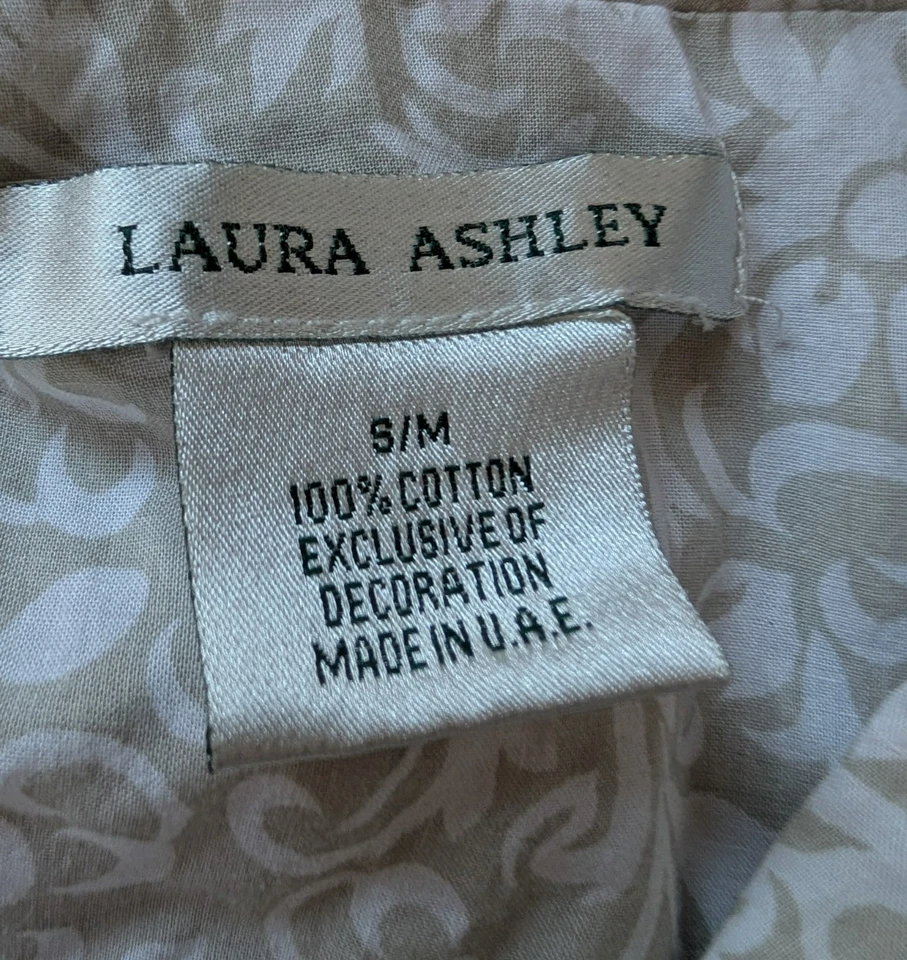 De Colección LAURA ASHLEY Vestido Largo Envolvente Bata Blanco Marrón Floral Algodón S/M Encaje Foto 2 de 4