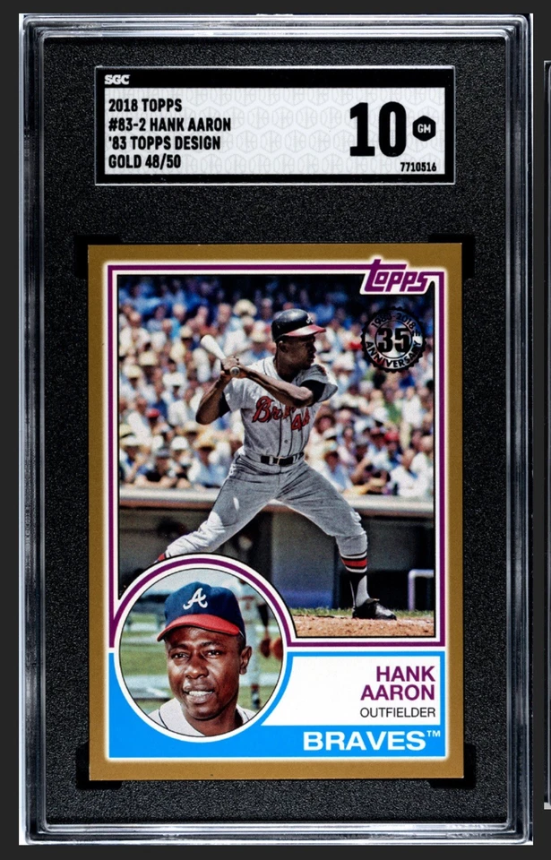 Hank Aaron SGC 10 GEM MINT 2018 Topps ‘83 Design Gold 48/50 POP 1 - Image 2 of 3