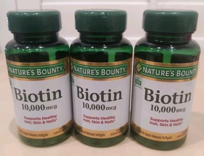 Nature's Bounty Biotin 10,000 Mcg 120 Softgels Each (3-pack) Exp 10/2027