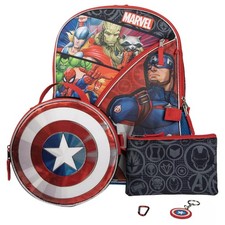 Marvel Avengers 16" Backpack Insulated Lunch Box 5 piece Mega Set, School Bag