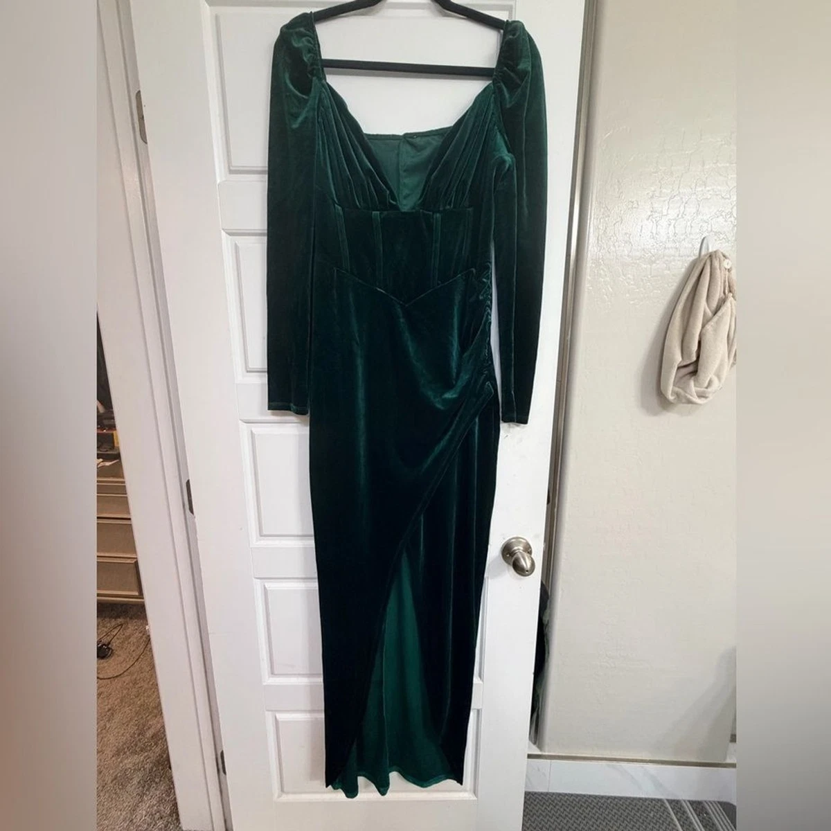 long sleeve sequin formal dress Ruched Black Long Sleeve Sequin Prom Dress With Slit