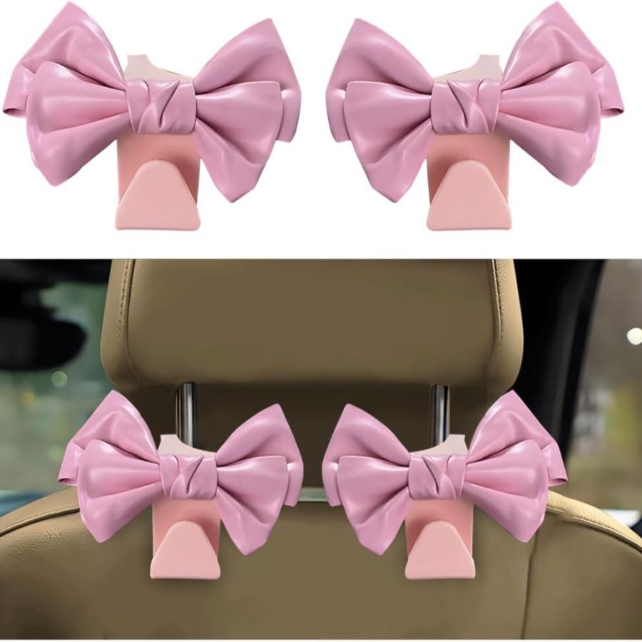 Headrest Hooks, 2PCS Cute Bow Vehicle Back Seat Hanger for Purses Bags, Automoti
