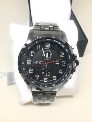August Steiner AS8153BK Swiss Quartz Tachymeter Month Date GMT Black Mens Watch