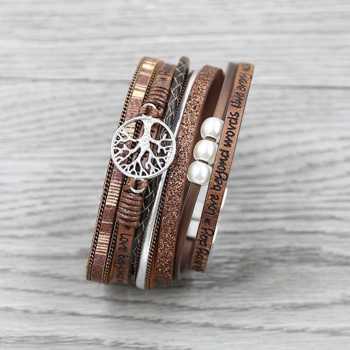 Women Tree Of Life Bracelet Multilayer Leather Bangles Wide Wrap Bracelets 1Pcs - Picture 12 of 20