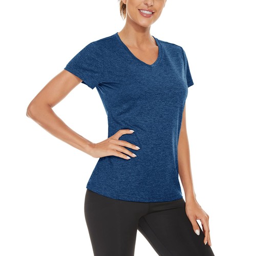 Women's V Neck Workout Shirts Short Sleeve Quick Dry T-Shirts Yoga Athletic Tops - Picture 10 of 61