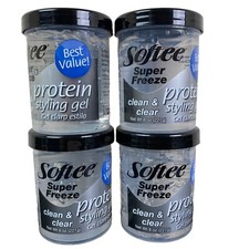 4 Pack Softee Super Freeze Protein Hair Styling Gel, Clean Clear 8 oz New