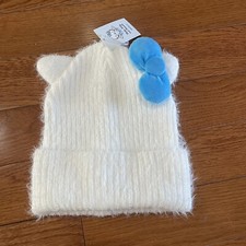 Forever 21 x HELLO KITTY Blue Bow Cat Ears Beanie Hat Fuzzy NWT