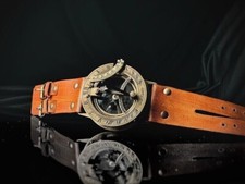 Handgelenk Kompass f&uuml;r Navigation Maritim Messing Sonnenuhr Uhr Lederband ges...