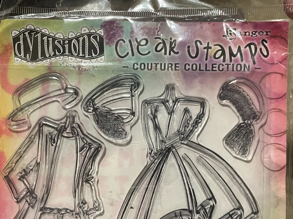 #158S Ranger Dylusions mídia mista selos aderentes transparentes 15 peças mini alta costura NOVO - Imagem 2 de 4