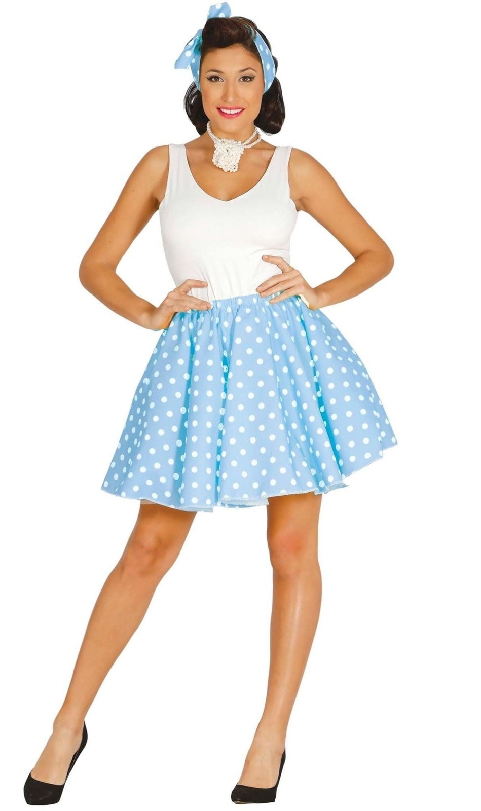Disfraz pin up a lunares azul cielo para mujer - L