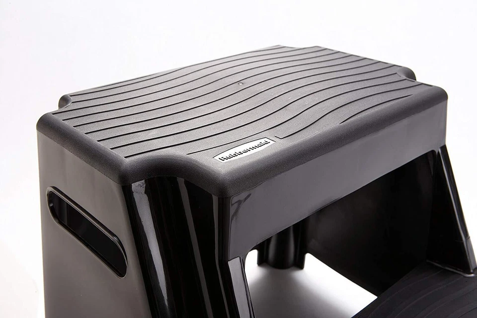 Taburete Rubbermaid de 2 pasos negro ligero agarre antideslizante compacto portátil 300 lb Foto 4 de 4
