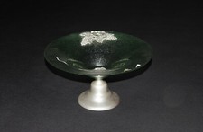 Vintage coupe à fruits en verre et étain motif raisin