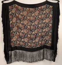 ANTIQUE EDWARDIAN RICHEST PRINT FLORAL SILK LARGE SHAWL W FRINGE