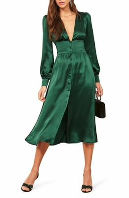 reformation green silk dress