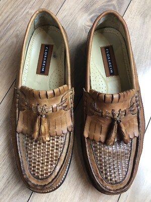 Sz 8.5D FLORSHEIM Brown Leather Basket Weave Tassel Slip On  display picture 2