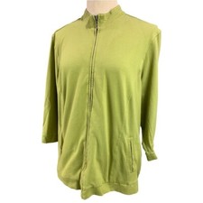 XL Additions by Chico's Women's Green Full Zip 3/4 Sleeve Sweatshirt